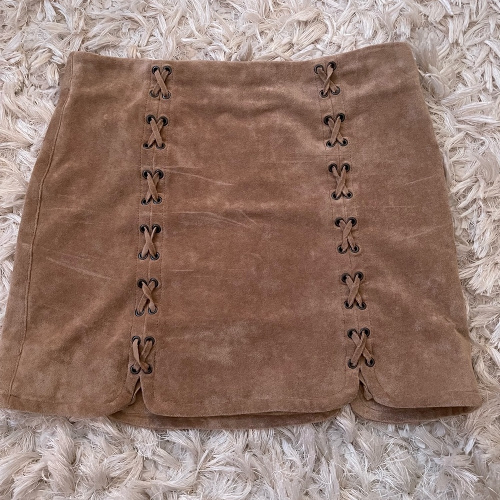 tan suede mini skirt
